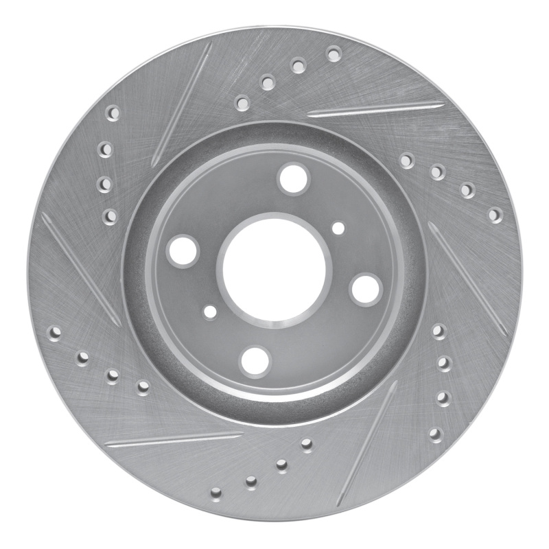 Toyota Echo Brake Rotor (1) - Front Left - R1 Concepts - Drilled & Slotted - Silver - `00-`05